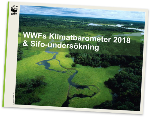 Flygfoto över grön våtmark med slingrande å och text: "WWFs Klimatbarometer 2018 & Sifo-undersökning".