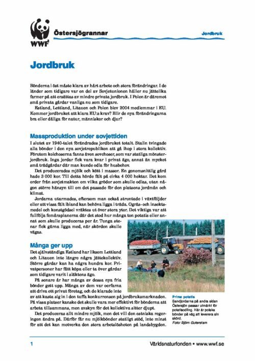 Östersjögrannar - Faktablad Jordbruk