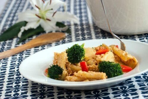 Tallrik med mat, broccoli