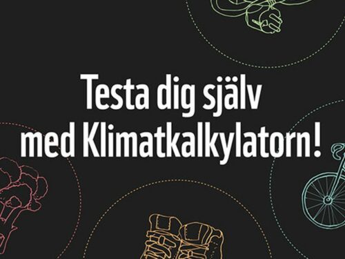Vit text mot svart bakgrund: Testa dig själv med Klimatkalkylatorn