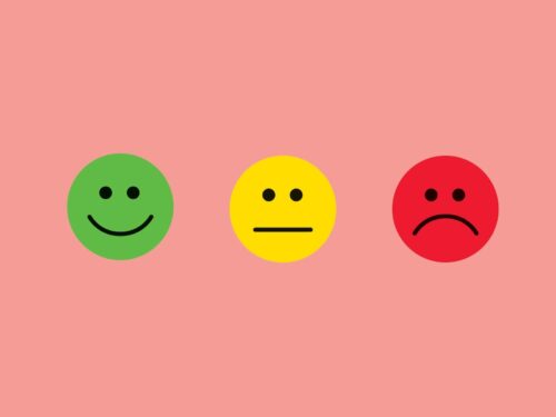 Tre smileys som trafikljus: grön leende, gult neutralt ansikte, röd ledsen ansikte.