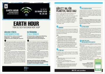 Earth-Hour-Informationsblad-4-feb-2019-1_faximil Informationsblad om Earth Hour: upprop från WWF med datum, tid, rubriker, fakta och konkreta tips för kommuner och företag. Transkription av text i bilden: WWF-logotyp EARTH HOUR #CONNECT2EARTH FÖR DU OCH NATUREN HÖR IHOP SLÄCK! 30 MARS 2019 KL. 20.30 EARTH HOUR FÖR DU OCH NATUREN HÖR IHOP VÄRLDENS STÖRSTA KLIMATMANIFESTATION! Under Earth Hour samlas vi och agerar tillsammans – i en uppmaning till makthavarna att ta krafttag för vår planet. EN FÖRÄNDRING VI ALLA TJÄNAR PÅ Tillsammans kan vi skapa enorm förändring, så varför inte låta årets Earth Hour bli startskottet för ett mer planetvänligt liv? Vänd blad och få tips på hur du, ditt företag eller din kommun kan minska sin klimatpåverkan och jobba för ökad biologisk mångfald. GÖR ETT VAL FÖR PLANETEN, VARJE DAG! Alla val vi gör i vardagen påverkar klimatet och naturen. Det handlar om hur vi reser, hur vi konsumerar, hur vi äter och bor, hur vi lever generellt. Att minimera flygresor och utnyttja digitala alternativ för möten, välja miljömärkt el och LED-lampor, minska vattenanvändningen och äta mer vegetariskt till lunch och middag är enkla saker vi kan göra för att minska utsläppen. De hjälper – alla bäckar små! I KOMMUNEN Som kommun har ni en nyckelroll och fantastisk möjlighet att påverka både medborgare och företag. Tänk till när ni planerar, investerar och upphandlar. Här finns konkreta exempel och tips för att inspirera till handling. 3 TIPS: - Tävling: ”Kommunens Goda Gärning-pris” – uppmärksamma kommunens klimatinitiativ. - Klimatuteckling i stadsdelar och bibliotek. - Skapa mötesplatser för dialog, samarbeten och evenemang. PÅ FÖRETAGET Att företag gör skillnad är positivt och drivande i kampen för hållbar utveckling. Sätt mål, mät och lyft fram goda exempel. 3 TIPS: - Skapa ett delningsforum på kontoret, där ni kan dela idéer och utmaningar. - Sätt upp mål – och kommunicera dem internt och externt. - Anordna interna tävlingar och klimatutmaningar. EARTH HOUR HELA VECKAN Tanken med Earth Hour är dels att skicka en signal till världens politiker, investerare, näringsliv och andra makthavare om att ta klimatomställningen på allvar. Men också att inspirera till klimatsmarta vanor i vardagen: sätt att tänka på energieffektivisering, biologisk mångfald och att engagera fler lokalt. EXEMPEL: - Anordna paneldiskussioner, föreläsningar på ämnet, en vegetariskt provsmakning, marknad, temadagar i skolor och bibliotek, restauranger som ger ett klimattips på menyn, och lokala samarbeten. ELLER HELA HELGEN En vecka kan kännas lång, men varför inte göra Earth Hour till en helg eller vecka av klimataktiviteter? Samarbeta med lokala föreningar, företag och skolor för att sprida kunskap och engagemang. KLIMATTÄVLA MED DINA KOLLEGOR I APPEN DEEDSTER Vill du testa dina kunskaper om klimat och hälsa med kollegor? Använd appen Deedster för att skapa utmaningar och belöna hållbara beteenden. ÄR DITT FÖRETAG INTRESSERAT AV ATT DELTA? Kontakta WWF för mer information och material. MER TIPS: wwf.se/earthhour (Visar även ikon av mobilskärm med appillustration.)