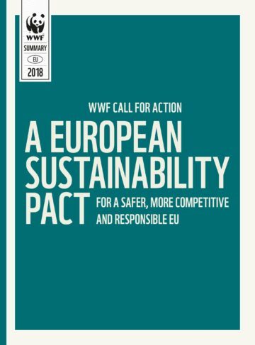 Call_to_action_summary_faximil Omslag med WWF-logotyp och stor huvudtext som uppmanar till en europeisk hållbarhetspakt för ett säkrare, mer konkurrenskraftigt och ansvarsfullt EU. Transkription av all text i bilden: WWF SUMMARY EU 2018 WWF CALL FOR ACTION A EUROPEAN SUSTAINABILITY PACT FOR A SAFER, MORE COMPETITIVE AND RESPONSIBLE EU