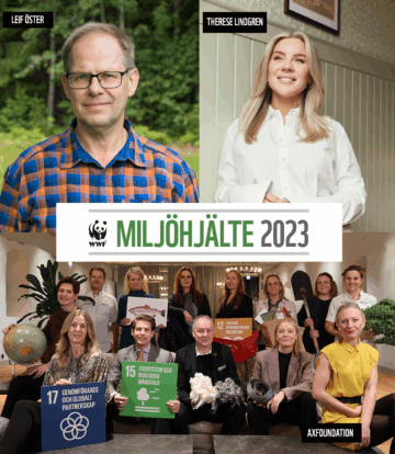 De tre nominerade till Årets miljöhjälte. Från vänster är det Leif Öster, till högerTheres Lindgren och längst nere Axfoundation.