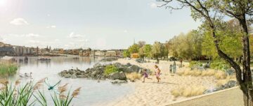Visionsbild av barn som leker på en sandstrand
