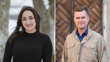 Bildkollage på porträttbilder av Kimia Kazempour och Gustaf Lind.