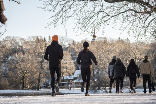 Kungl Djurgården Nationalstadsparken Joggare ute i vinterlandskap