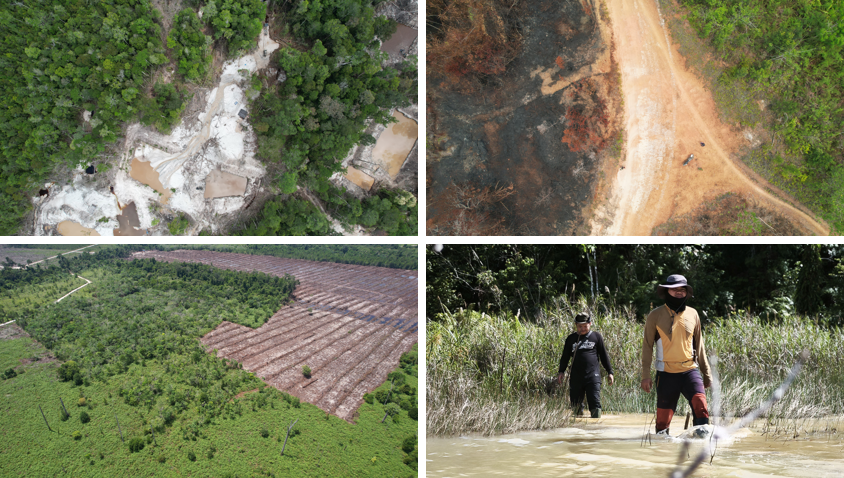 traditional mining, fragmented forest cover, forest fires, and flooding